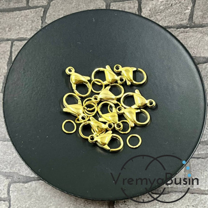 Карабин из нержавеющей стали, 12х6 мм, с колечком, цв. золото (1 шт.)