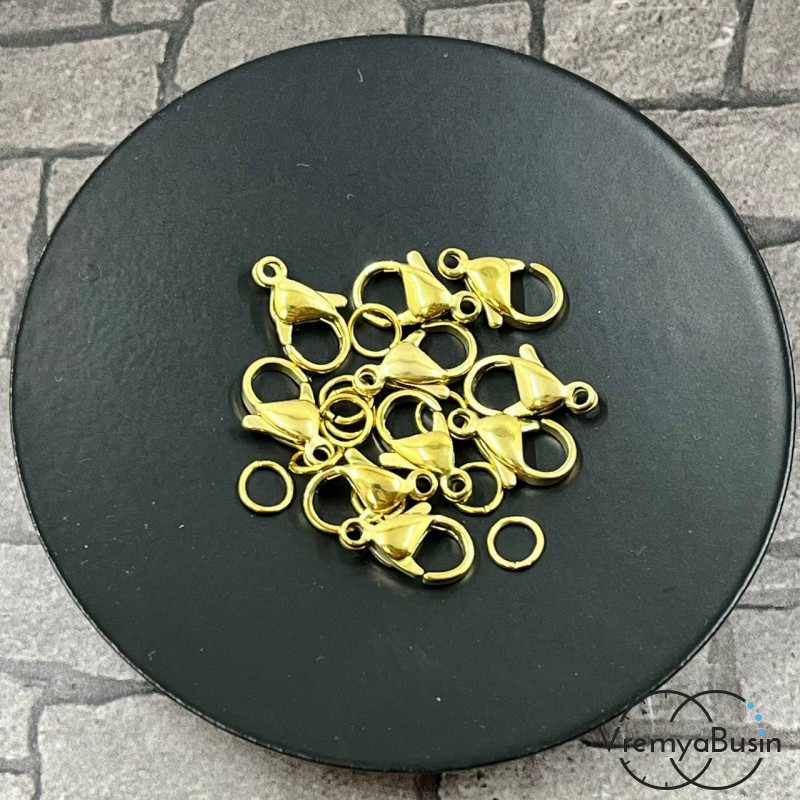 Карабин из нержавеющей стали, 12х6 мм, с колечком, цв. золото (1 шт.)