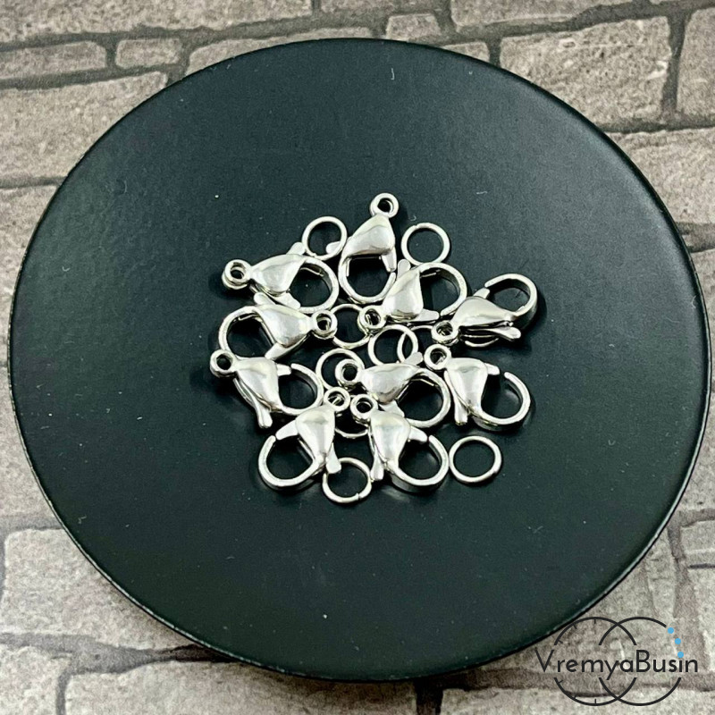 Карабин из нержавеющей стали, 12х6 мм, с колечком (1 шт.)