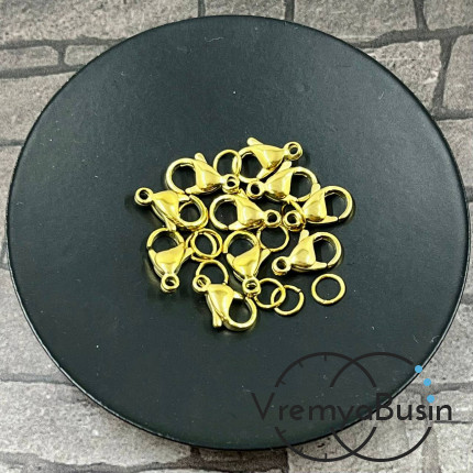 Карабин из нержавеющей стали, 11х6 мм, с колечком, цв. золото (1 шт.)