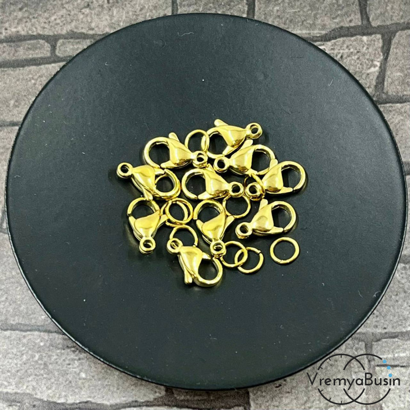 Карабин из нержавеющей стали, 11х6 мм, с колечком, цв. золото (1 шт.)