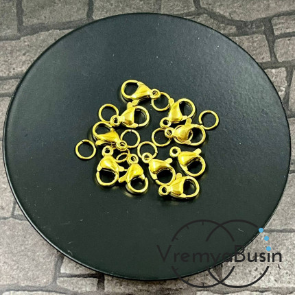 Карабин из нержавеющей стали, 10х5 мм, с колечком, цв. золото (1 шт.)