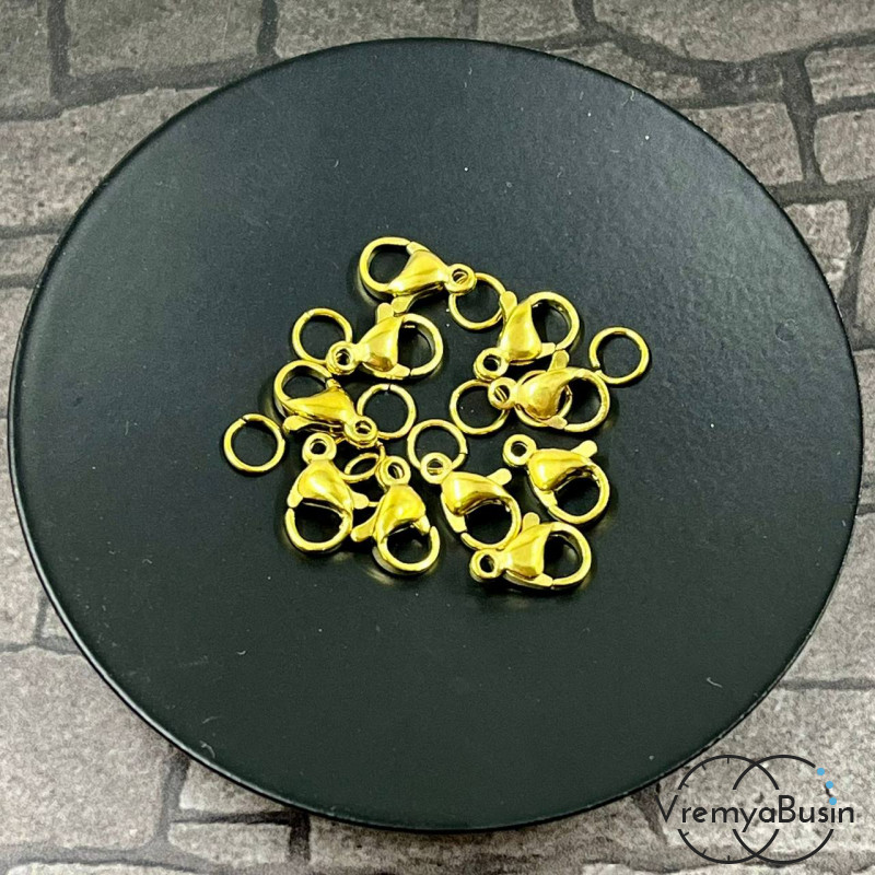 Карабин из нержавеющей стали, 10х5 мм, с колечком, цв. золото (1 шт.)