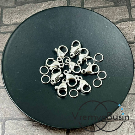 Карабин из нержавеющей стали, 10х5 мм, с колечком (1 шт.)