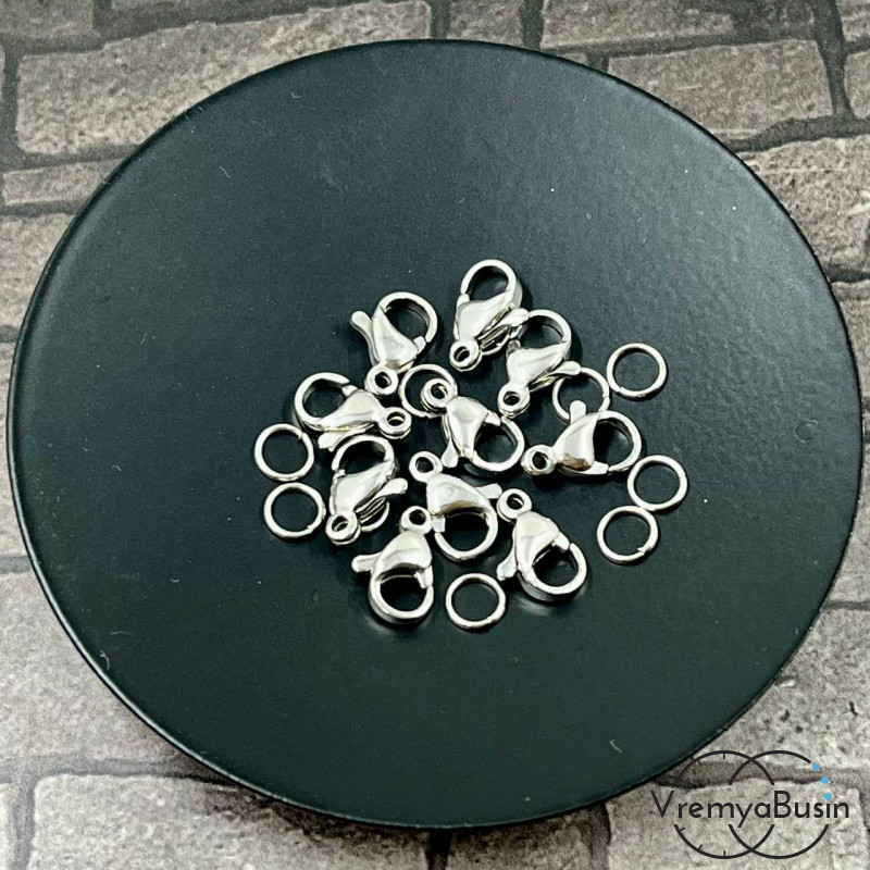 Карабин из нержавеющей стали, 10х5 мм, с колечком (1 шт.)