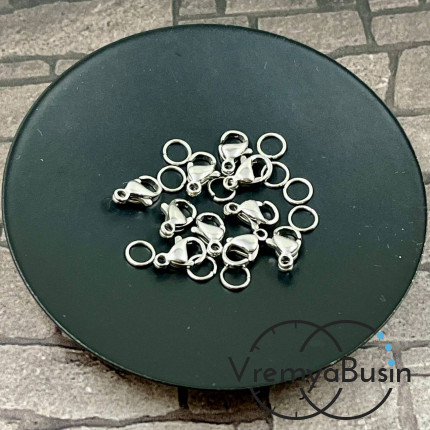 Карабин из нержавеющей стали, 9х5 мм, с колечком (1 шт.)