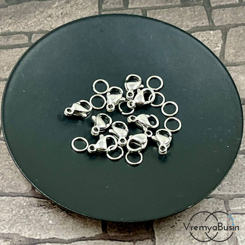 Карабин из нержавеющей стали, 9х5 мм, с колечком (1 шт.)