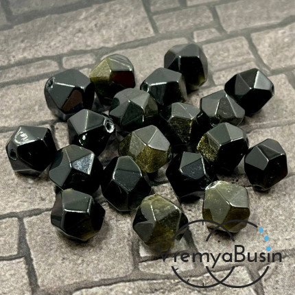 Обсидиан серебряный, бусины треугольной огранки, 10 мм (1 шт.)