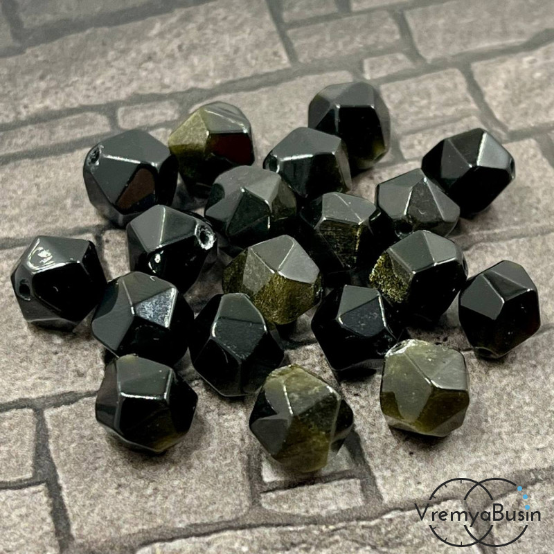 Обсидиан серебряный, бусины треугольной огранки, 10 мм (1 шт.)