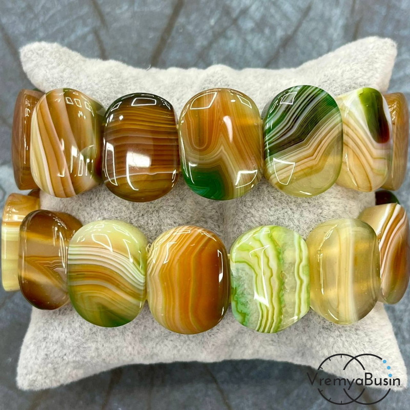 Агат тонированный, бусины гладкие с 2 отверстиями, 15х20 мм (14 шт.)