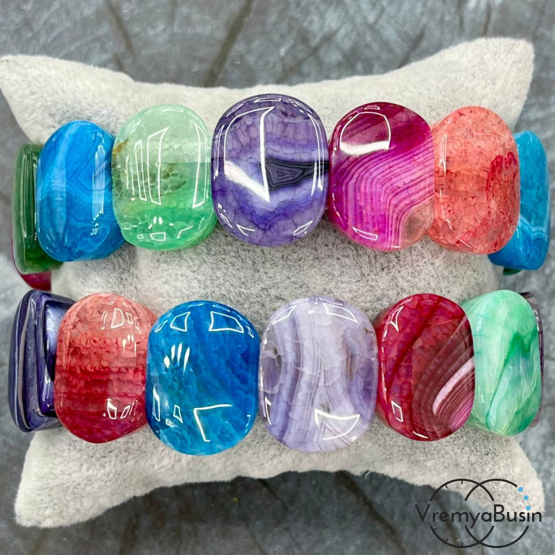 Агат тонированный, бусины гладкие с 2 отверстиями, 15х20 мм (14 шт.)