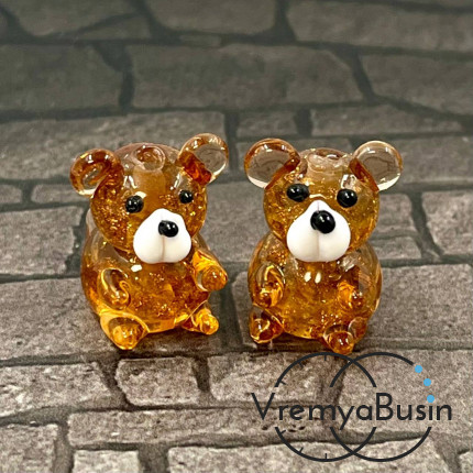 Бусина из стекла лэмпворк "Медвежонок", 20х15х15 мм (1 шт.)