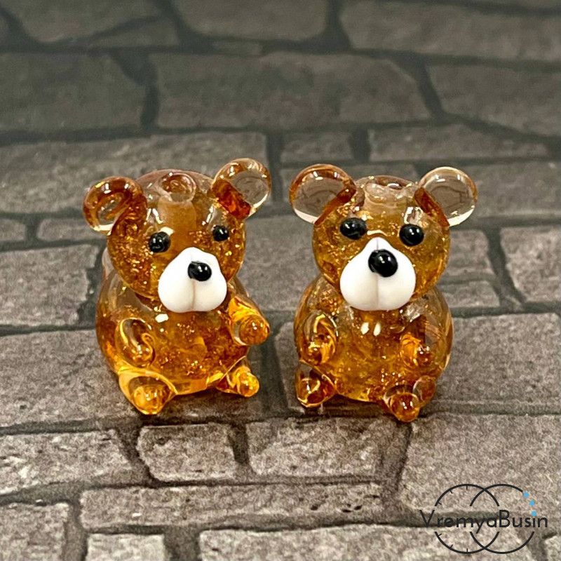 Бусина из стекла лэмпворк "Медвежонок", 20х15х15 мм (1 шт.)