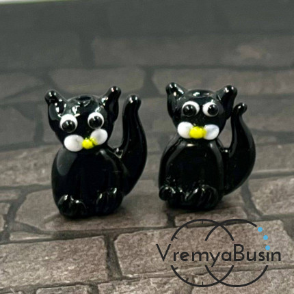 Бусина из стекла лэмпворк "Котик", 20х15х8 мм (1 шт.)