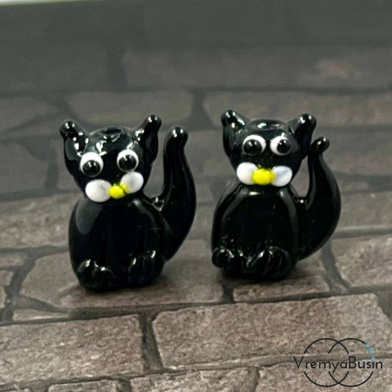 Бусина из стекла лэмпворк "Котик", 20х15х8 мм (1 шт.)