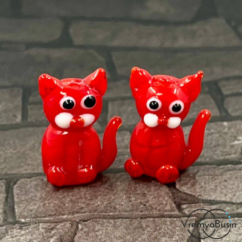 Бусина из стекла лэмпворк "Котик", 20х15х8 мм (1 шт.)