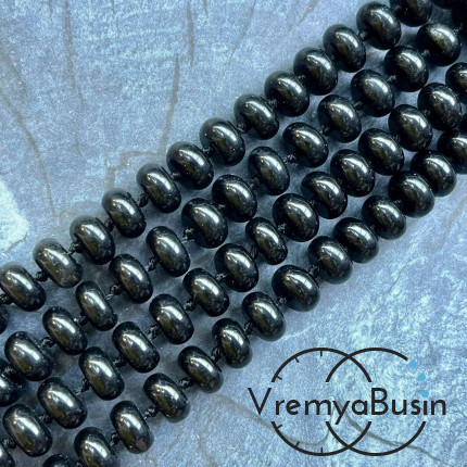 Обсидиан, рондель гладкий, 6х10 мм (1/2 нити, ок. 27 шт.)