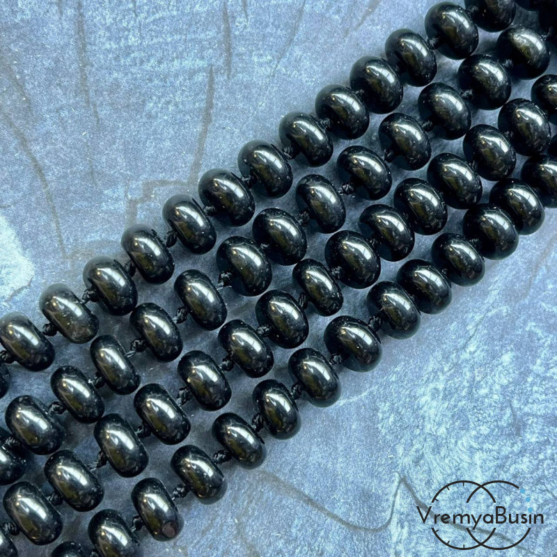 Обсидиан, рондель гладкий, 6х10 мм (1/2 нити, ок. 27 шт.)