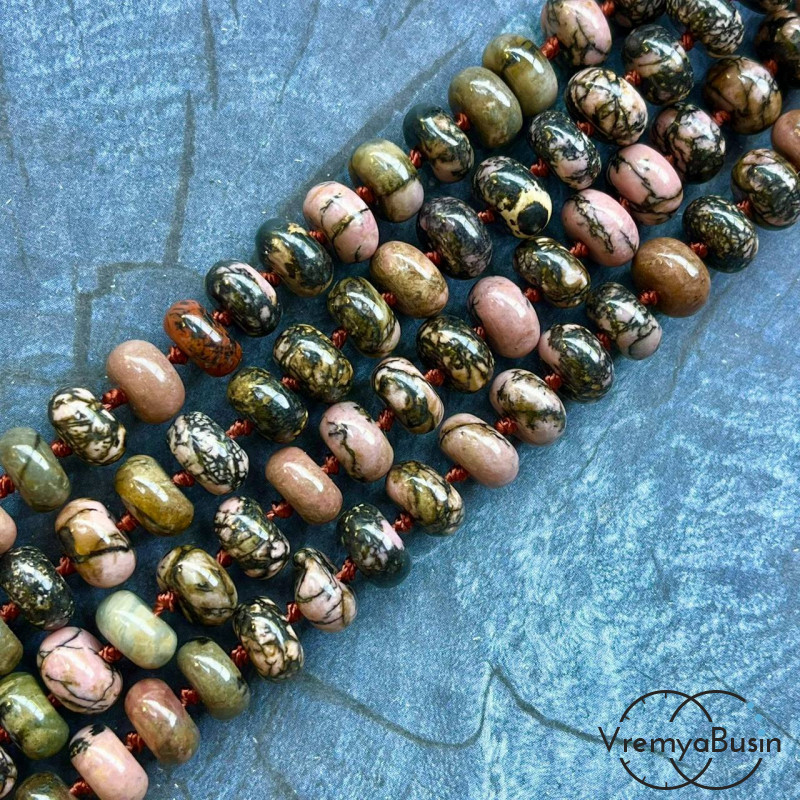 Родонит,  рондель гладкий, 6х10 мм (1/2 нити, ок. 27 шт.)