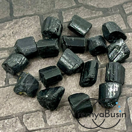 Чёрный турмалин, бусины некрупные сколы, ок. 8-9 мм  (1 шт.)