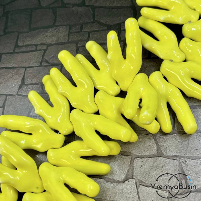 Бусины керамические "Коралл", 40х20  мм, цв. лимонный (1/2 нити, ок.  8   шт.)