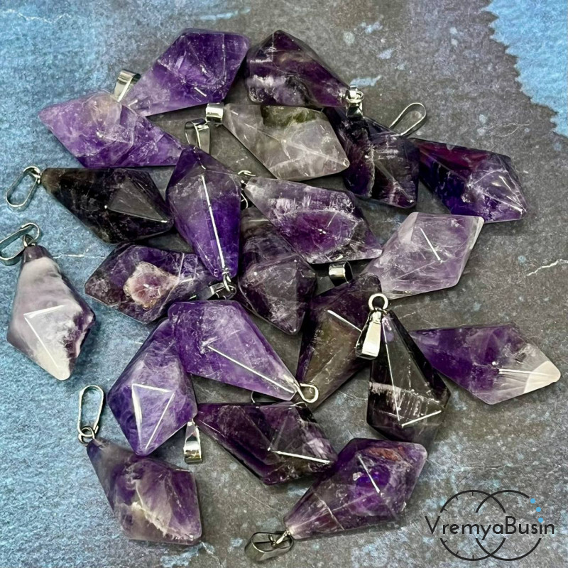 Аметист, кулон из камня "Кристалл", ок. 15х30 мм (1 шт.)