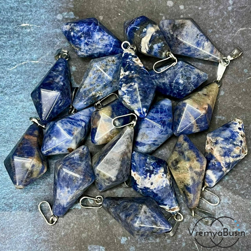 Содалит, кулон из камня "Кристалл", ок. 15х30 мм (1 шт.)