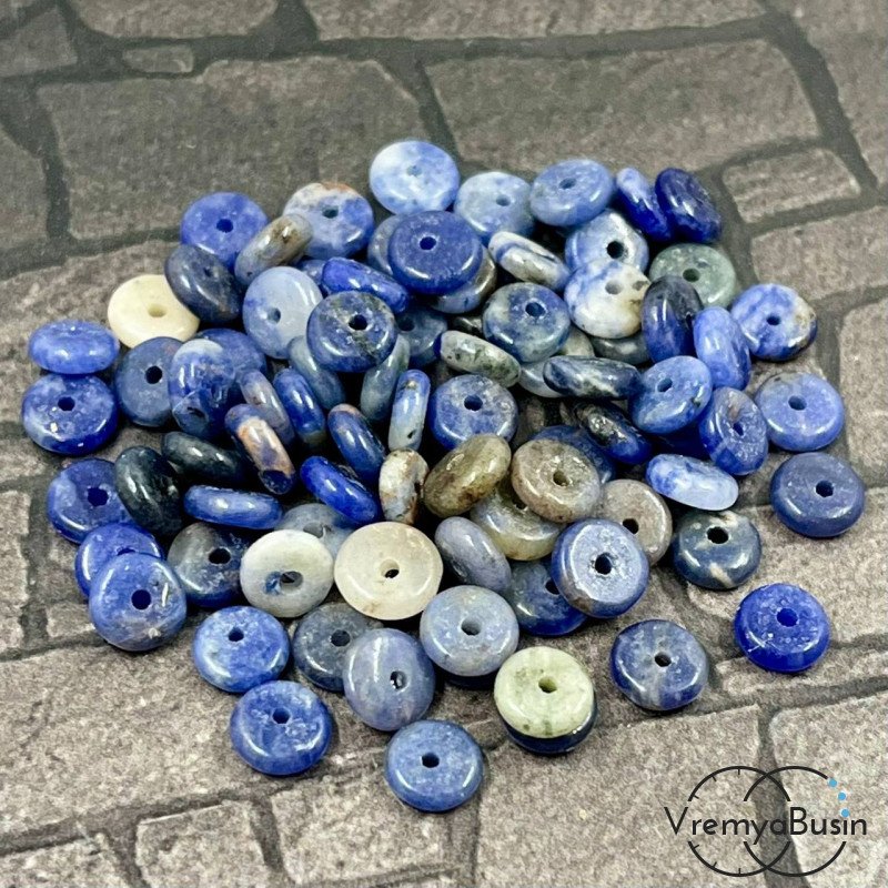 Содалит, бусины гладкие шайбы, 6х2 мм (упак. 10 шт.)