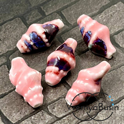 Бусина керамическая с глазурью, ракушка 20х10 мм, цв. розовый  (1 шт.)