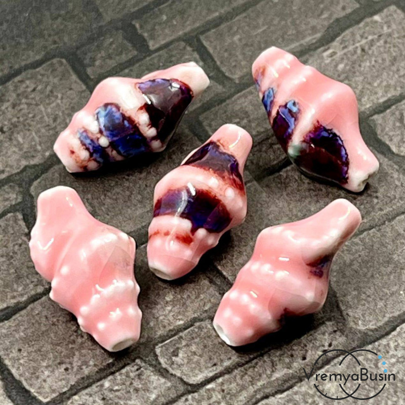 Бусина керамическая с глазурью, ракушка 20х10 мм, цв. розовый  (1 шт.)