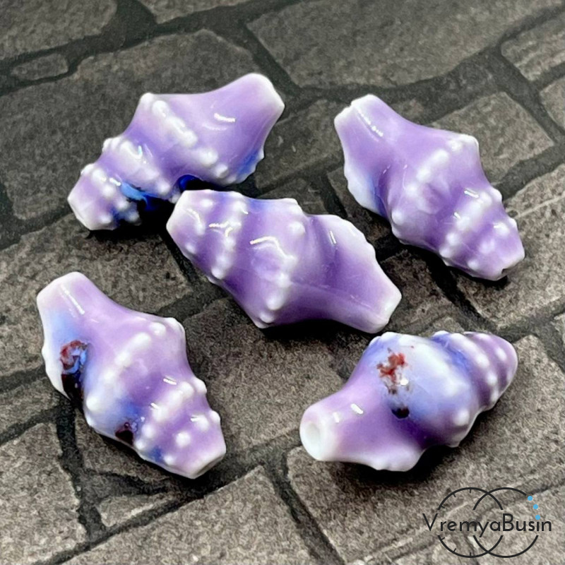 Бусина керамическая с глазурью, ракушка 20х10 мм, цв. фиолетовый  (1 шт.)