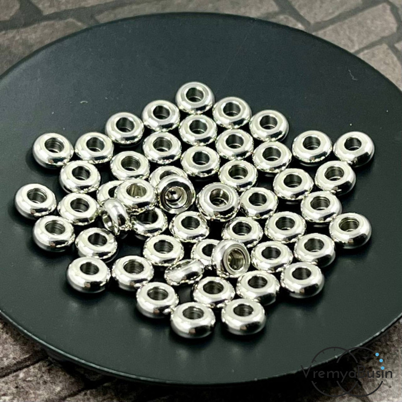 Бусины-разделители из нержавеющей стали,   6х2.5   мм (упак. 10 шт.)