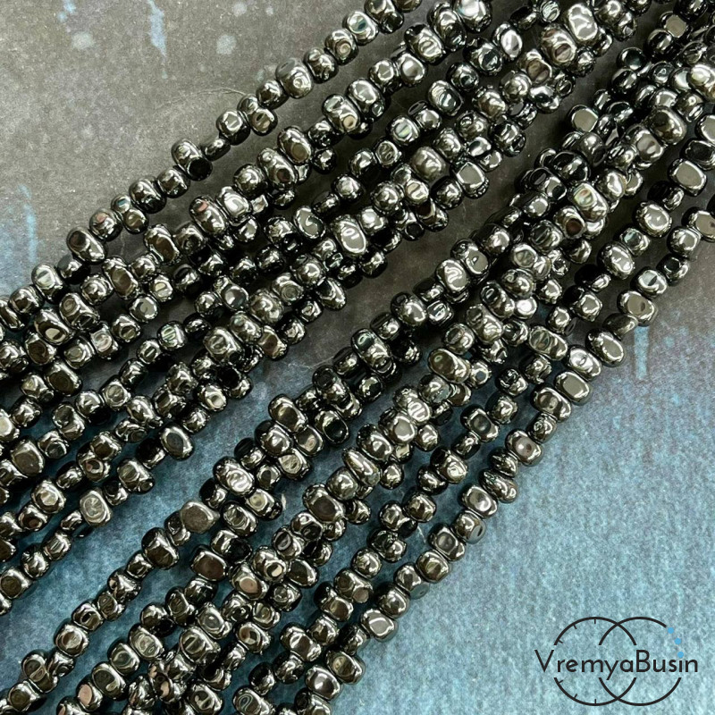 Гематит, галтовка  ок. 6х3 мм, цв.  черный (нить, ок. 150 шт.)