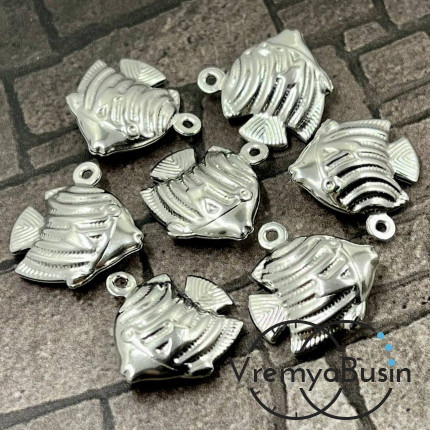 Подвеска из нержавеющей стали, облегченная, рыбка 17х17 мм  (1 шт.)