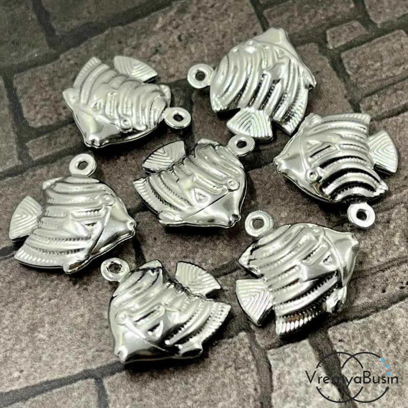 Подвеска из нержавеющей стали, облегченная, рыбка 17х17 мм  (1 шт.)
