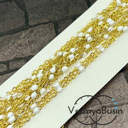 Цепь из нержавеющей стали с эмалью,   2    мм, цв. золото  (1 м.)