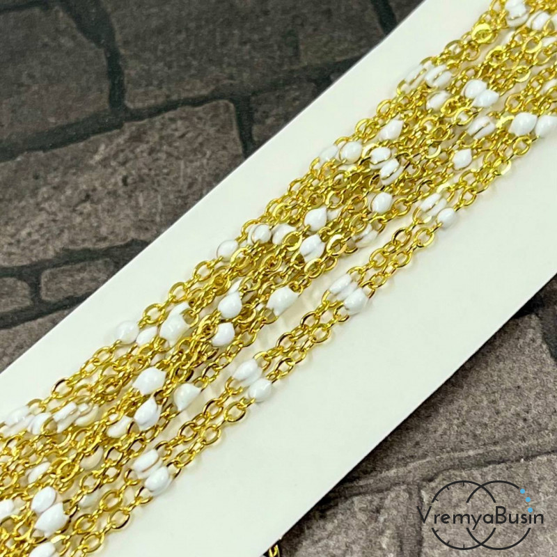 Цепь из нержавеющей стали с эмалью,   2    мм, цв. золото  (1 м.)