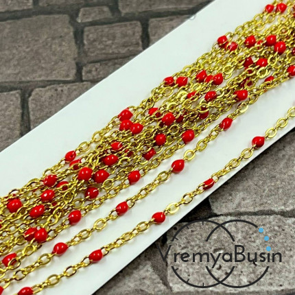 Цепь из нержавеющей стали с эмалью,   2    мм, цв. золото  (1 м.)