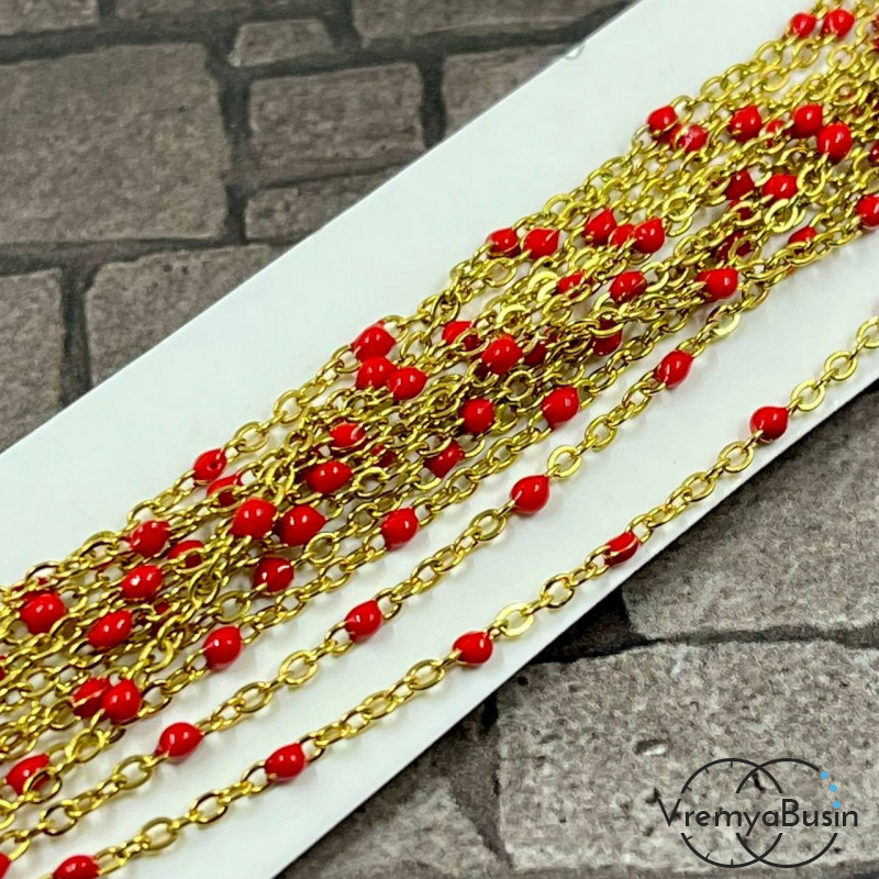 Цепь из нержавеющей стали с эмалью,   2    мм, цв. золото  (1 м.)