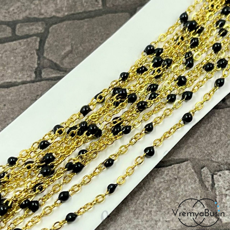 Цепь из нержавеющей стали с эмалью,   2    мм, цв. золото  (1 м.)