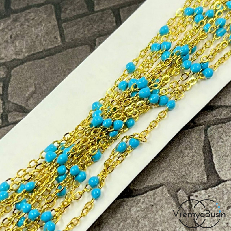 Цепь из нержавеющей стали с эмалью,   2    мм, цв. золото  (1 м.)