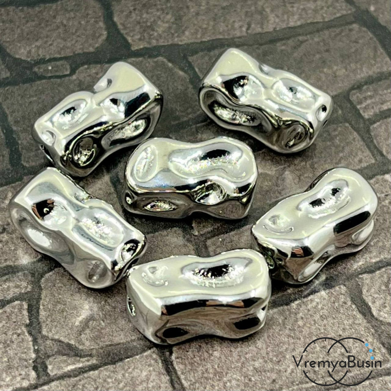 Бусина из латуни с родиевым покрытием, 18х10х8 мм  (1 шт.)