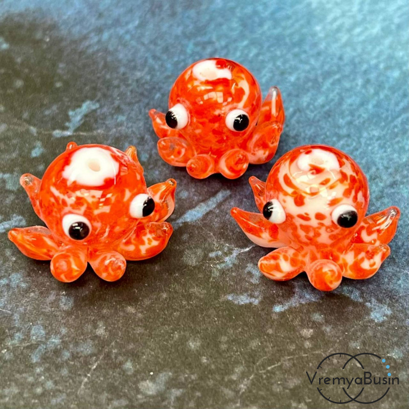 Бусина из стекла лэмпворк "Осьминог", ок. 15х15 мм  (1 шт.)