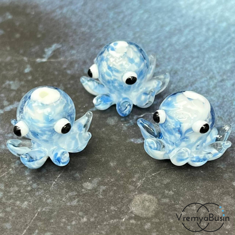 Бусина из стекла лэмпворк "Осьминог", ок. 15х15 мм  (1 шт.)