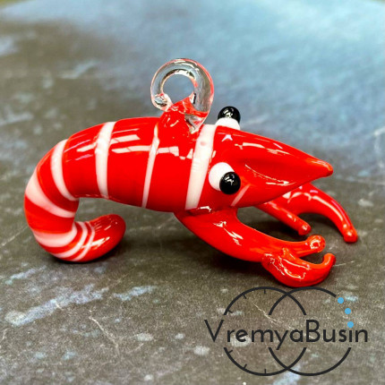 Подвеска из стекла лэмпворк "Креветка", ок. 40х25х20 мм, цв. красный  (1 шт.)