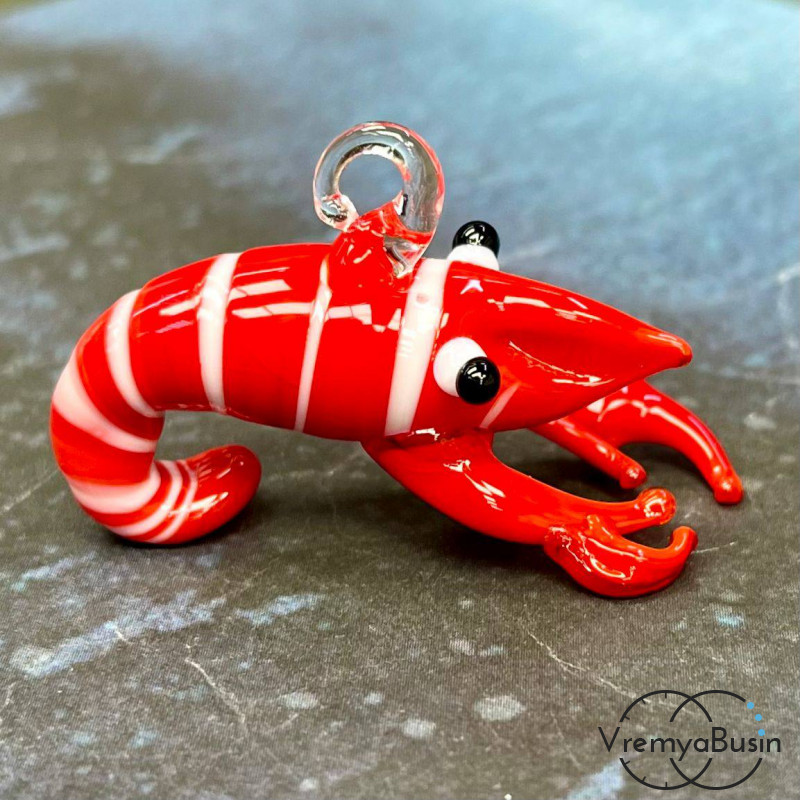 Подвеска из стекла лэмпворк "Креветка", ок. 40х25х20 мм, цв. красный  (1 шт.)