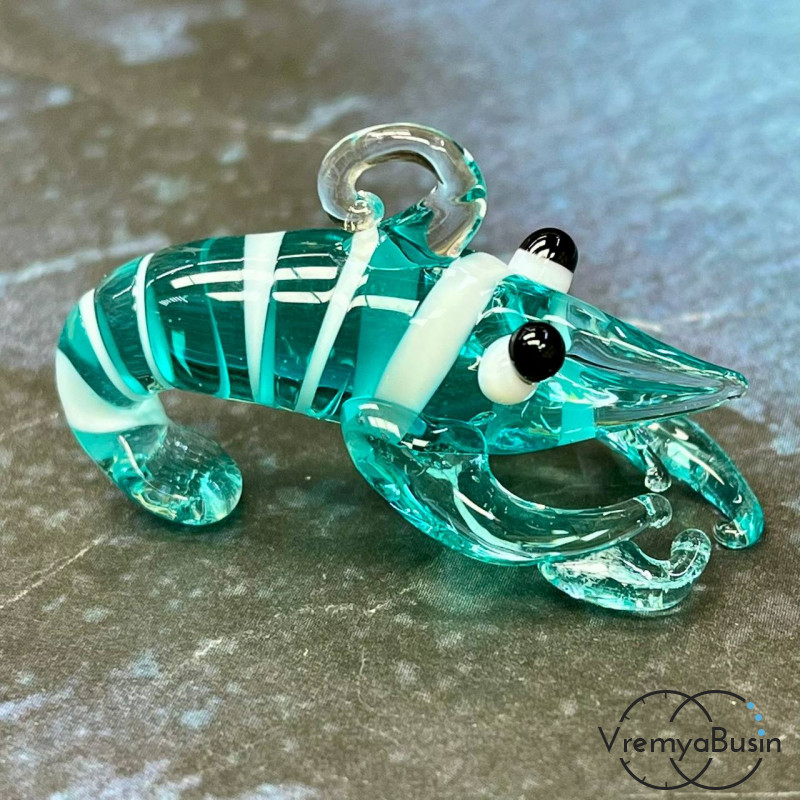 Подвеска из стекла лэмпворк "Креветка", ок. 40х25х20 мм, цв. бирюзовый  (1 шт.)