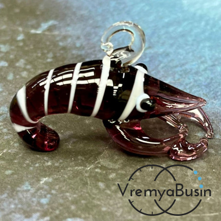 Подвеска из стекла лэмпворк "Креветка", ок. 40х25х20 мм, цв. винный  (1 шт.)