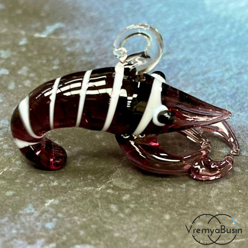 Подвеска из стекла лэмпворк "Креветка", ок. 40х25х20 мм, цв. винный  (1 шт.)