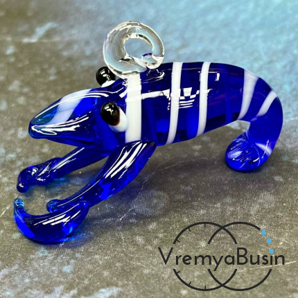 Подвеска из стекла лэмпворк "Креветка", ок. 40х25х20 мм, цв. синий  (1 шт.)